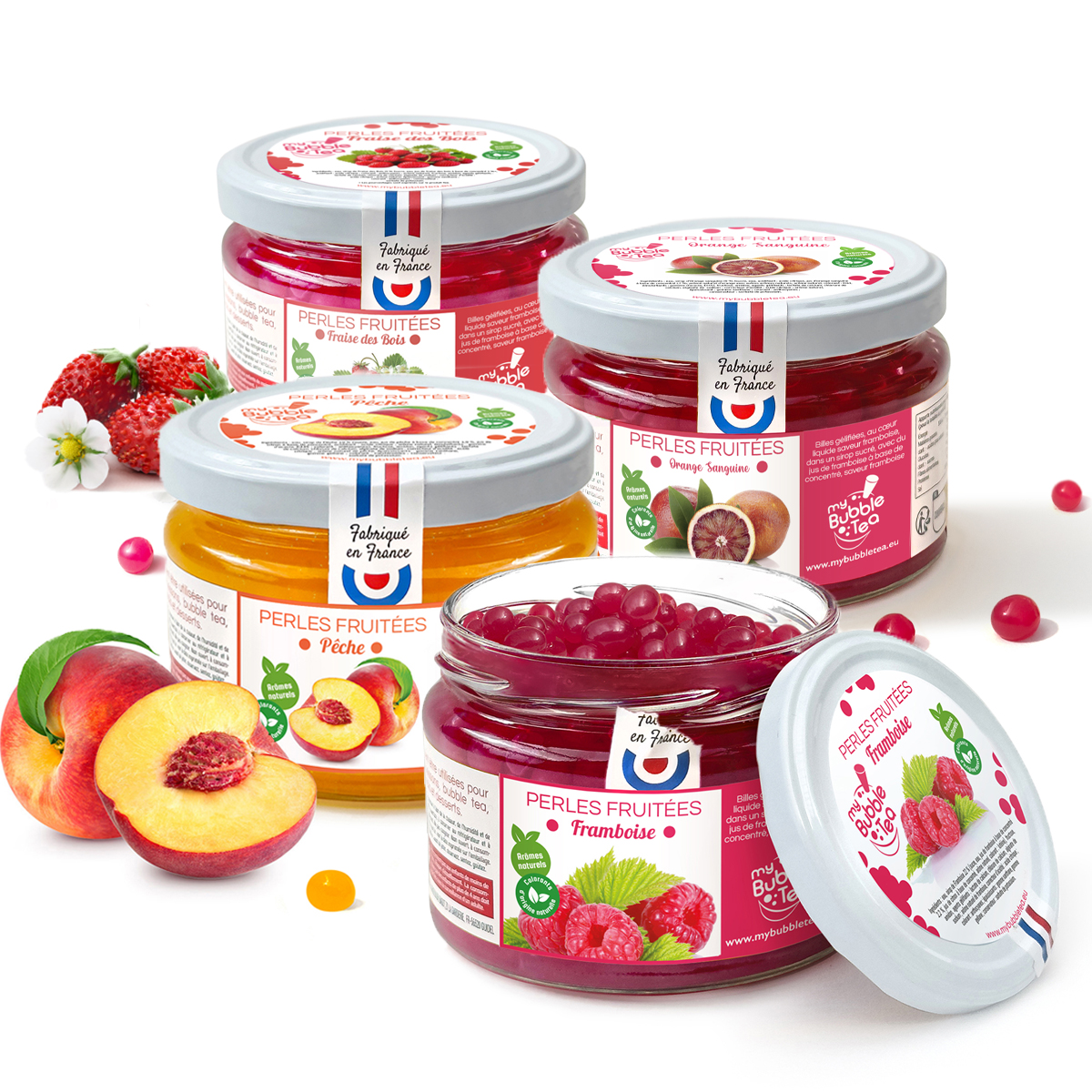 Assortiment de perles fruitées et produits Bubble Tea pour les professionnels